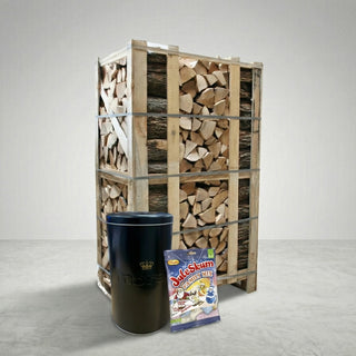 Black Week Hygge Pakken 1 stk. Ovntørt Ege brændetårn + 1 x Morsø + 1 x JuleSkum