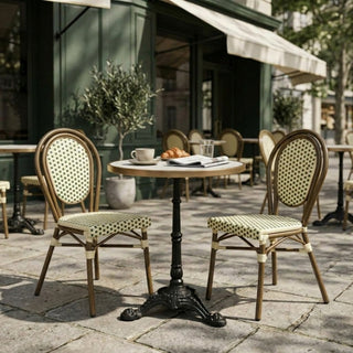 Paris Cafésæt (2 Stole) – AFRICA 3 bordstel & bordplade m marmorlook & messingkant Ø60 cm