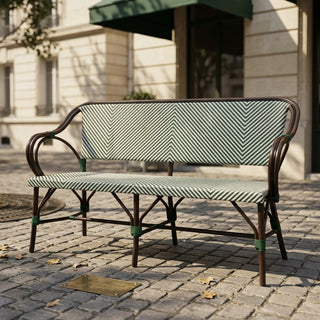Paris Cafébænk med armlæn Fransk flet – Grøn/Beige